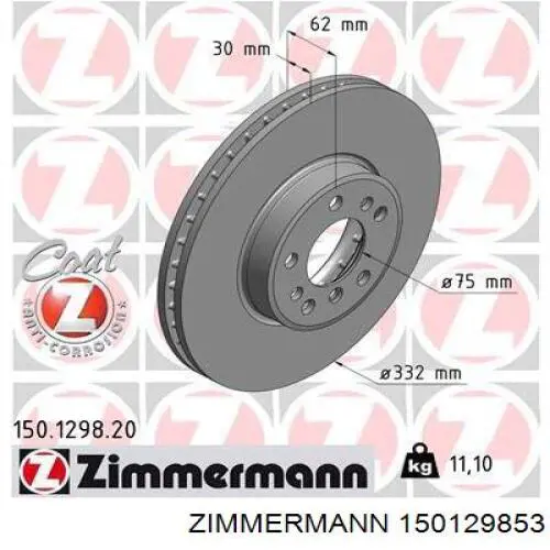 Tarcza hamulcowa przednia Zimmermann 150129853 cena, od 93,18 USD