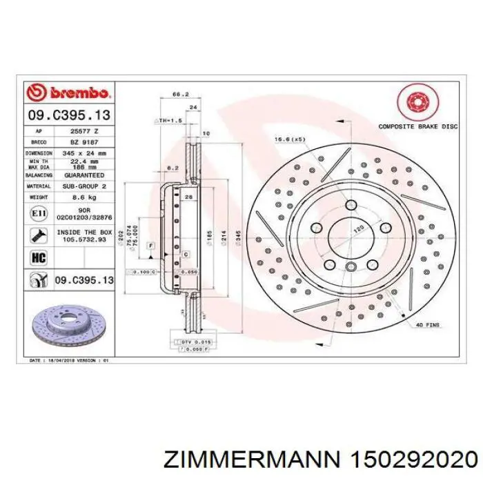 Tarcza hamulcowa tylna Zimmermann 150292020 cena, od 191,49 USD