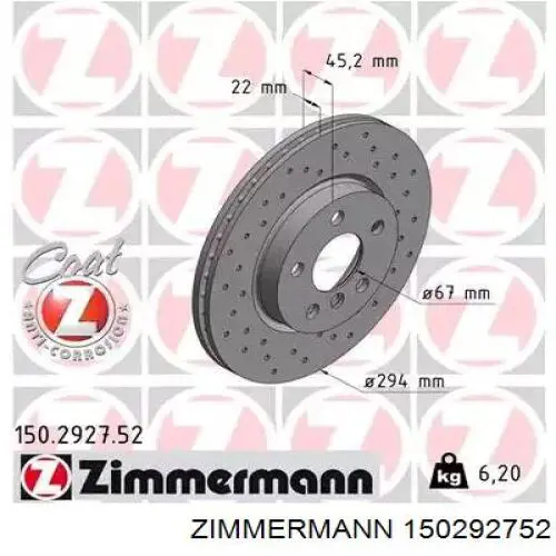 150.2927.52 Zimmermann tarcza hamulcowa przednia