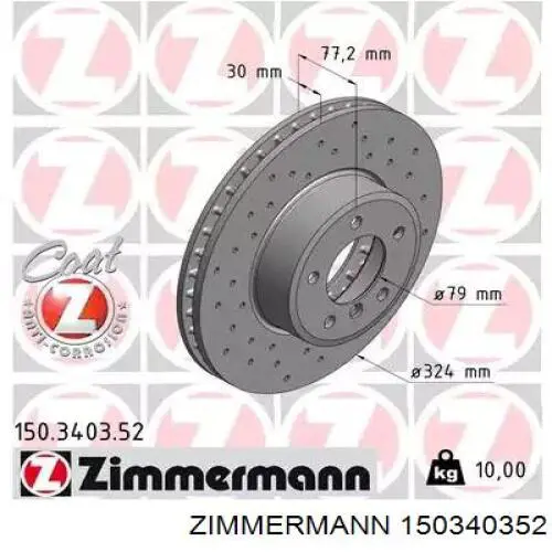 Tarcza hamulcowa przednia Zimmermann 150340352 cena, od 80,12 USD