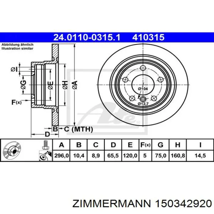 Do koszyka 150342920 Zimmermann Tarcza hamulcowa tylna