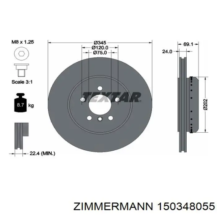Do koszyka 150348055 Zimmermann Tarcza hamulcowa tylna