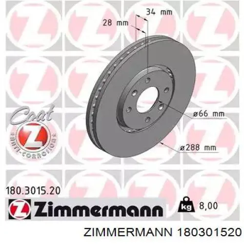 180.3015.20 Zimmermann tarcza hamulcowa przednia