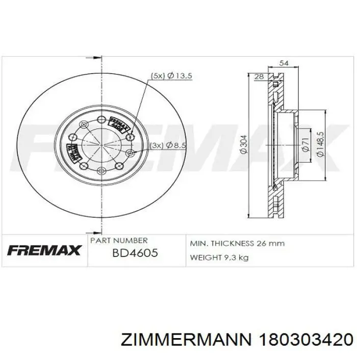 Tarcza hamulcowa tylna Zimmermann 180303420 cena, od 64,63 USD