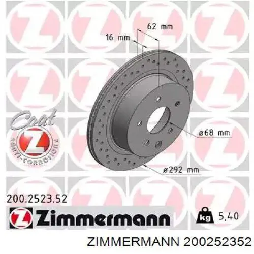 200.2523.52 Zimmermann tarcza hamulcowa tylna