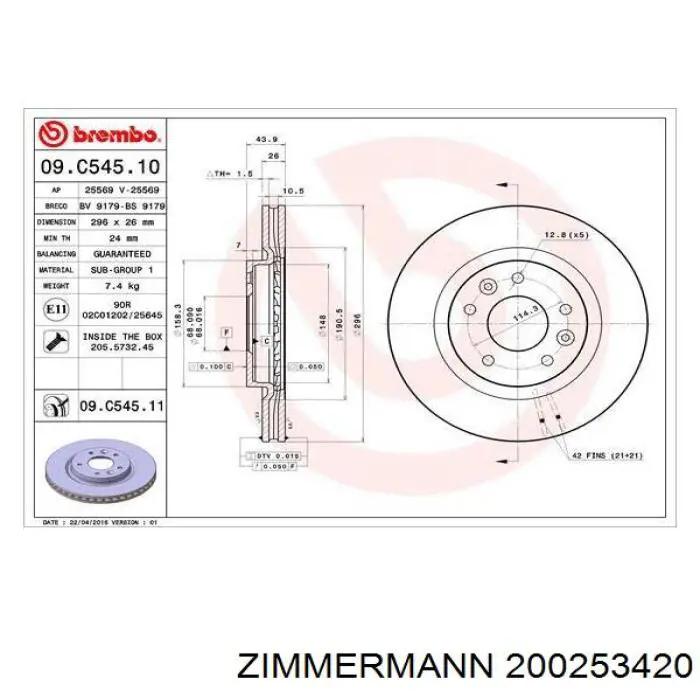 Tarcza hamulcowa przednia Zimmermann 200253420 cena, od 59,39 USD