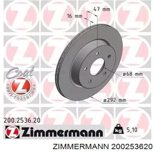 Tarcza hamulcowa tylna Zimmermann 200253620 cena, od 50,16 USD