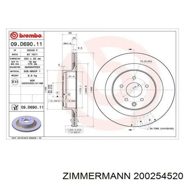 Do koszyka 200254520 Zimmermann Tarcza hamulcowa przednia
