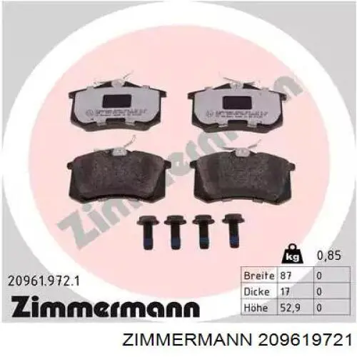 20961.972.1 Zimmermann okładziny (klocki do hamulców tarczowych tylne)