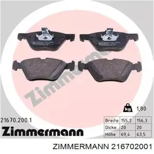 Klocki hamulcowe przednie tarczowe Zimmermann 216702001 cena, od 27,46 USD