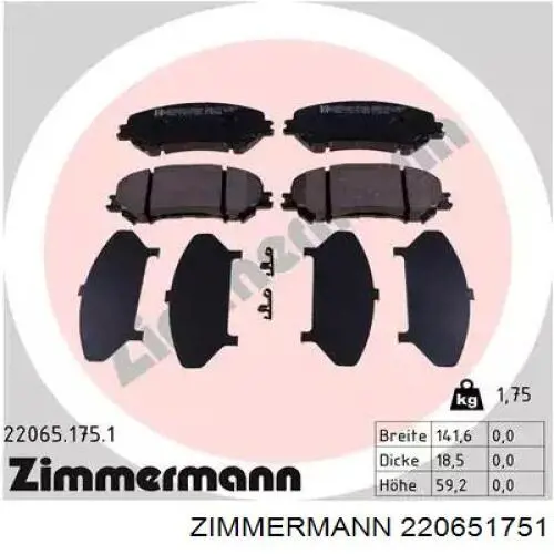 22065.175.1 Zimmermann klocki hamulcowe przednie tarczowe