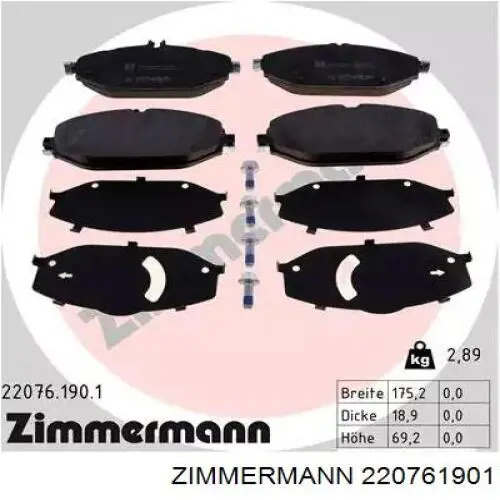 22076.190.1 Zimmermann klocki hamulcowe przednie tarczowe