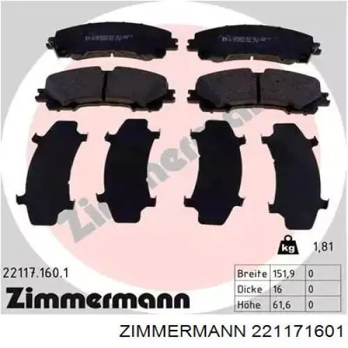 221171601 Zimmermann Klocki hamulcowe przednie tarczowe