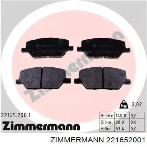 221652001 Zimmermann Klocki hamulcowe przednie tarczowe