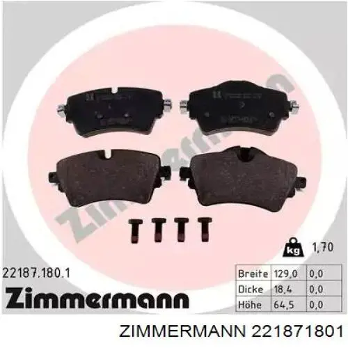 221871801 Zimmermann Klocki hamulcowe przednie tarczowe