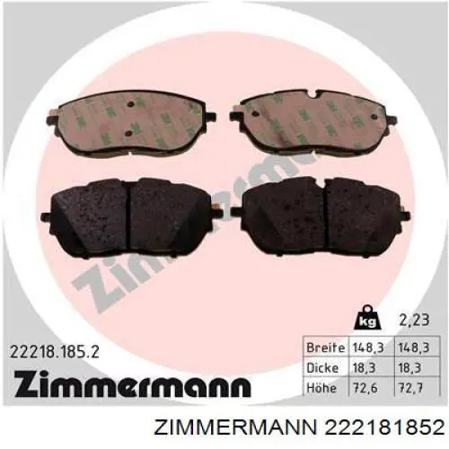 222181852 Zimmermann Klocki hamulcowe przednie tarczowe