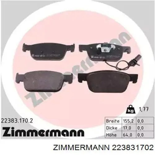 223831702 Zimmermann Klocki hamulcowe przednie tarczowe