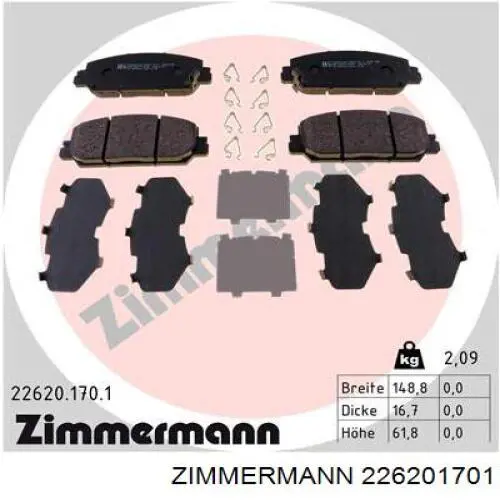 226201701 Zimmermann klocki hamulcowe przednie tarczowe