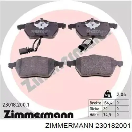 Klocki hamulcowe przednie tarczowe Zimmermann 230182001 cena, od 39,06 USD
