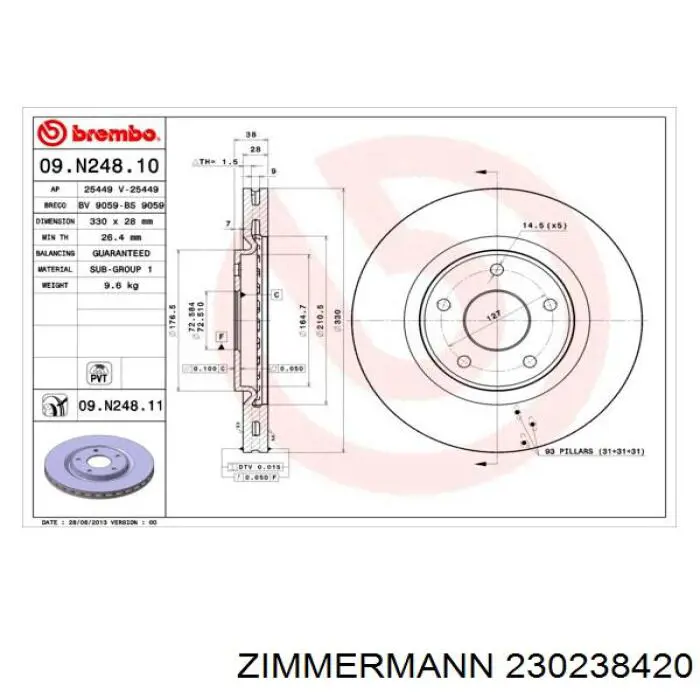 Tarcza hamulcowa przednia Zimmermann 230238420 cena, od 106,53 USD