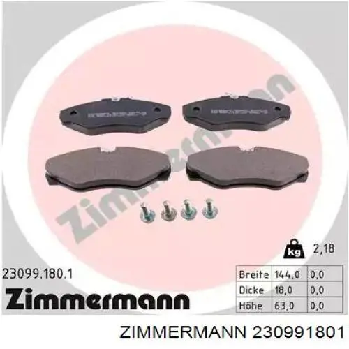 230991801 Zimmermann Klocki hamulcowe przednie tarczowe