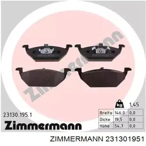 Klocki hamulcowe przednie tarczowe Zimmermann 231301951 cena, od 39,81 USD