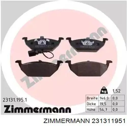 Klocki hamulcowe przednie tarczowe Zimmermann 231311951 cena, od 41,50 USD