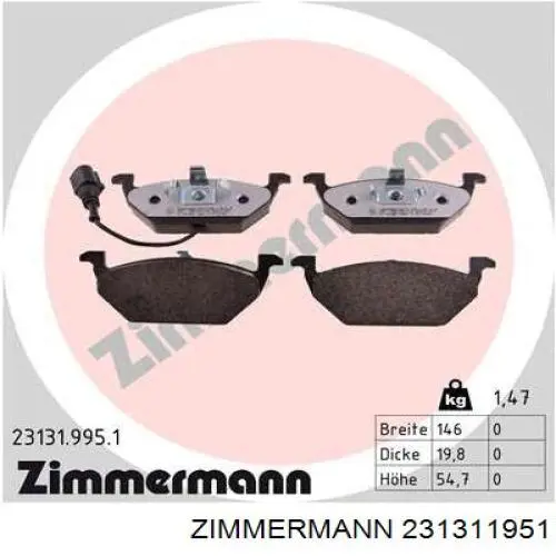 Do koszyka 231311951 Zimmermann Klocki hamulcowe przednie tarczowe