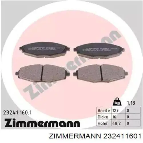 Klocki hamulcowe przednie tarczowe Zimmermann 232411601 cena, od 14,67 USD