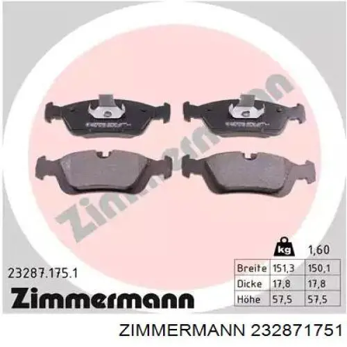 Klocki hamulcowe przednie tarczowe Zimmermann 232871751 cena, od 26,46 USD
