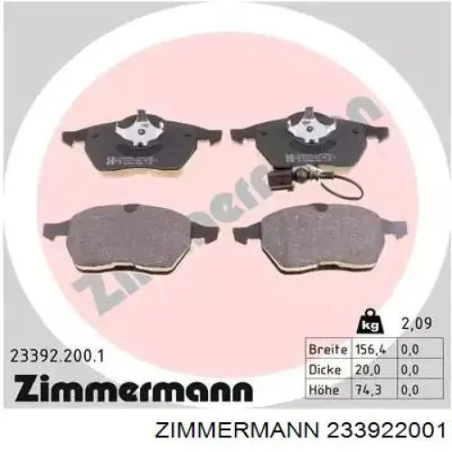 Klocki hamulcowe przednie tarczowe Zimmermann 233922001 cena, od 27,67 USD