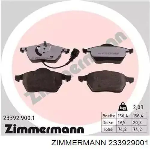 233929001 Zimmermann Klocki hamulcowe przednie tarczowe