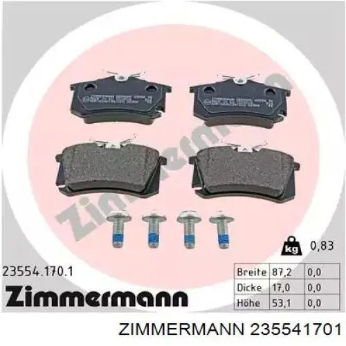Okładziny (klocki) do hamulców tarczowych tylne Zimmermann 235541701 cena, od 20,13 USD