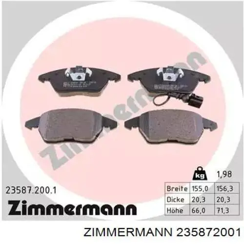Klocki hamulcowe przednie tarczowe Zimmermann 235872001 cena, od 45,75 USD