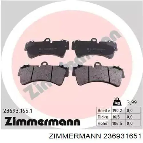 Klocki hamulcowe przednie tarczowe Zimmermann 236931651 cena, od 44,84 USD