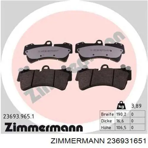 Do koszyka 236931651 Zimmermann Klocki hamulcowe przednie tarczowe