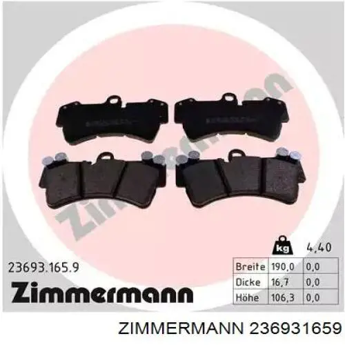 Klocki hamulcowe przednie tarczowe Zimmermann 236931659 cena, od 44,84 USD