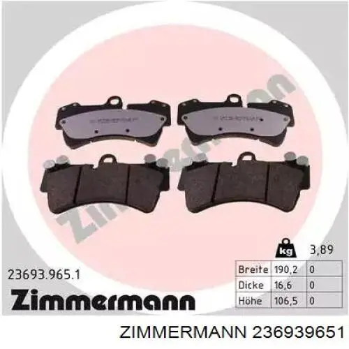 236939651 Zimmermann Klocki hamulcowe przednie tarczowe