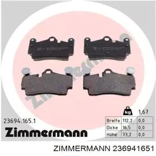 Okładziny (klocki) do hamulców tarczowych tylne Zimmermann 236941651 cena, od 28,91 USD