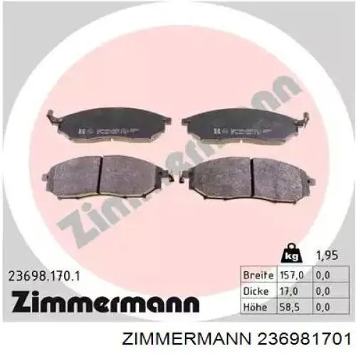 Klocki hamulcowe przednie tarczowe Zimmermann 236981701 cena, od 30,19 USD