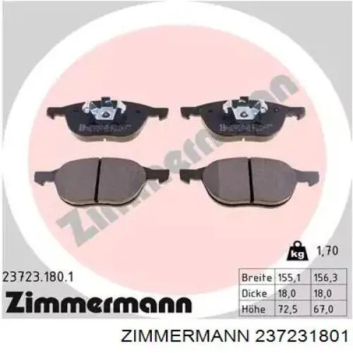 Klocki hamulcowe przednie tarczowe Zimmermann 237231801 cena, od 29,66 USD