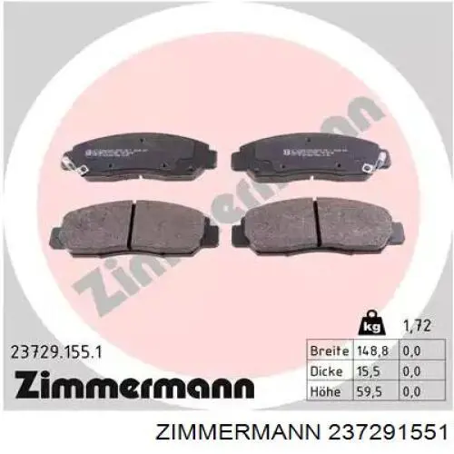 237291551 Zimmermann Klocki hamulcowe przednie tarczowe