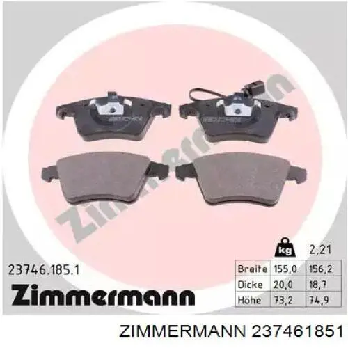 Klocki hamulcowe przednie tarczowe Zimmermann 237461851 cena, od 35,11 USD
