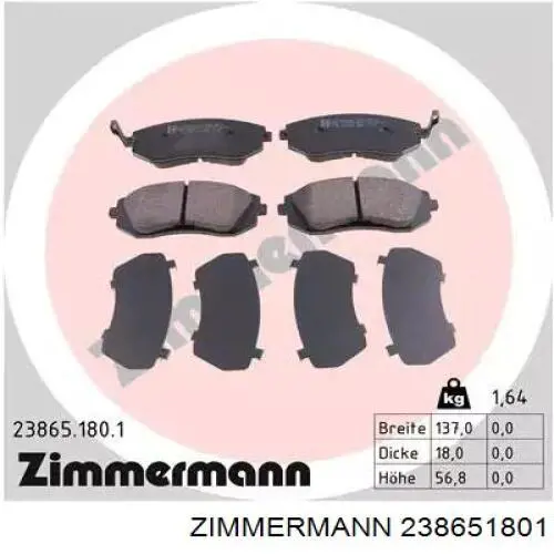 Klocki hamulcowe przednie tarczowe Zimmermann 238651801 cena, od 27,69 USD