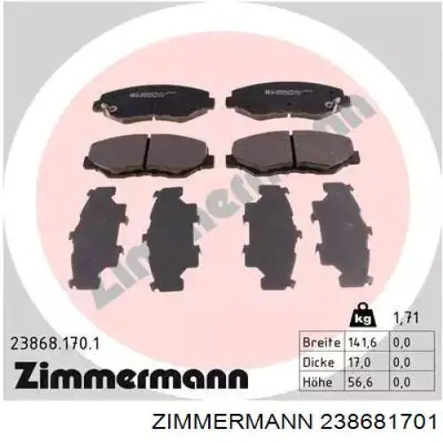 Klocki hamulcowe przednie tarczowe Zimmermann 238681701 cena, od 25,91 USD