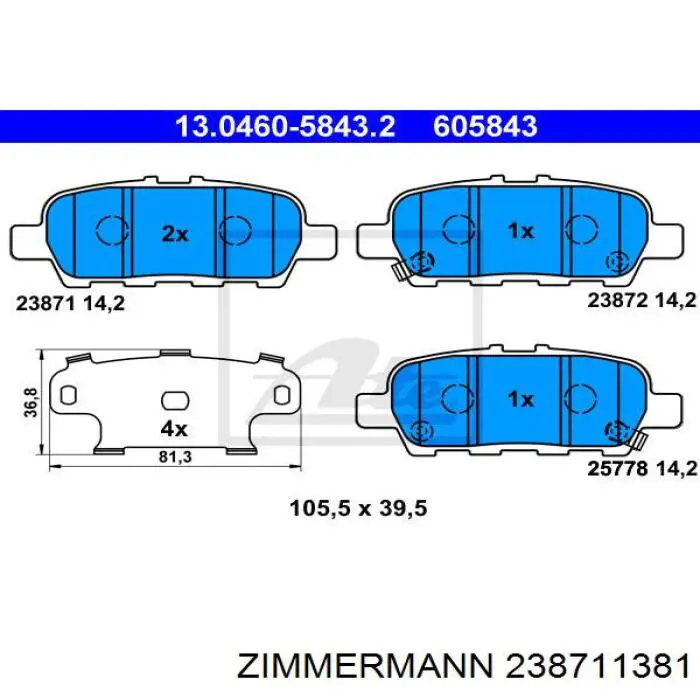 Okładziny (klocki) do hamulców tarczowych tylne Zimmermann 238711381 cena, od 20,83 USD