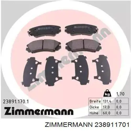 Klocki hamulcowe przednie tarczowe Zimmermann 238911701 cena, od 27,91 USD
