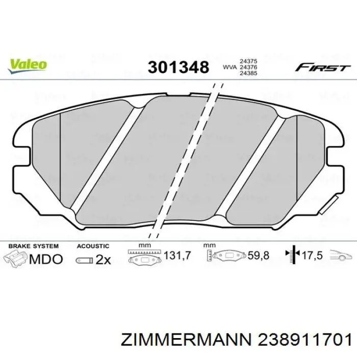 Do koszyka 238911701 Zimmermann Klocki hamulcowe przednie tarczowe
