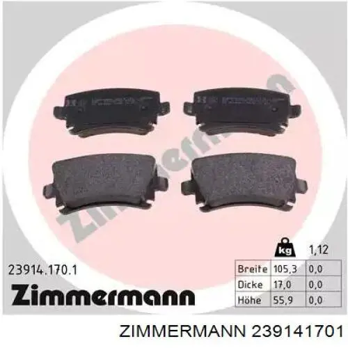 Okładziny (klocki) do hamulców tarczowych tylne Zimmermann 239141701 cena, od 23,61 USD
