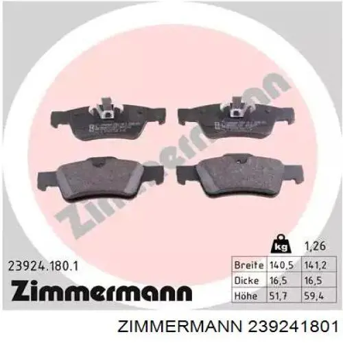 Okładziny (klocki) do hamulców tarczowych tylne Zimmermann 239241801 cena, od 26,21 USD